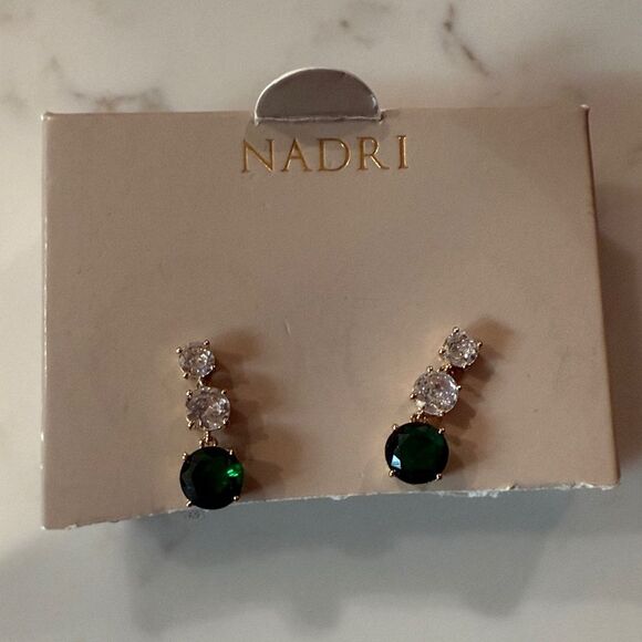 Nadri Emerald and Silver Crystal Earrings - Picture 1 of 1